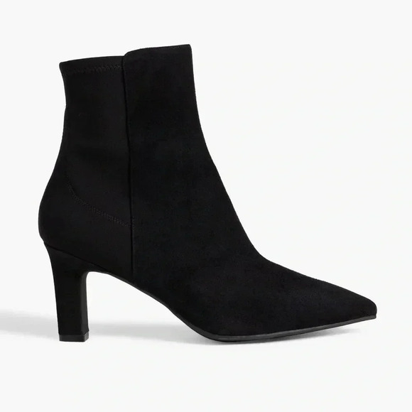 Stuart Weitzman | Sue Black Suede Pull-on Heeled Ankle Boot - Picture 1 of 9